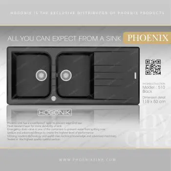 سینک گرانیتی phoenix رنگ مشکی دو لگنه توکار