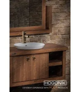 روشویی کابینت دار برند هلا، طرح چوب