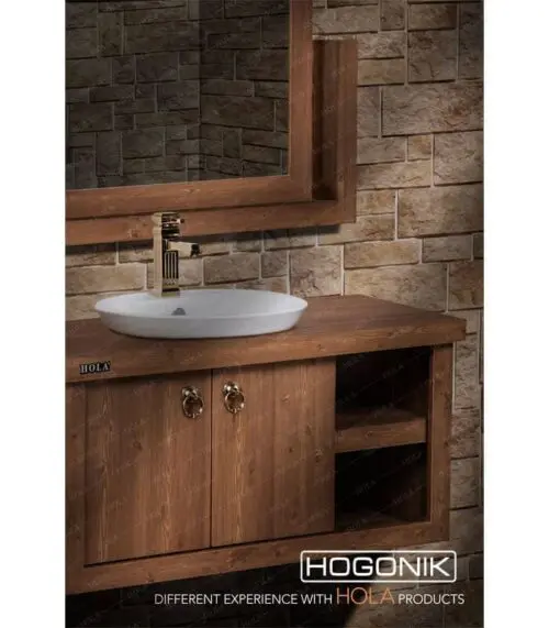 روشویی کابینت دار برند هلا، طرح چوب