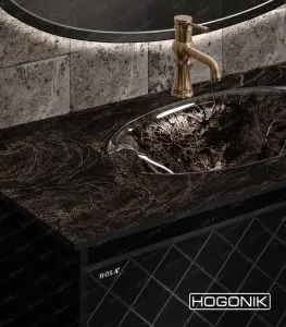روشویی کابینتی مدرن مشکی طلایی- دیواری
