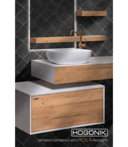نمای نزدیک روشویی HD1200 ترکیب رنگ سفید و طرح چوب