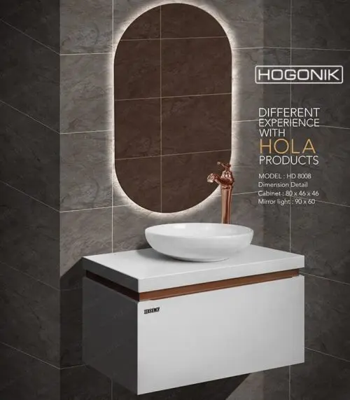 روشویی کابینتی هلا مدل hd8008 با رنگ سفید و آینه رنگی