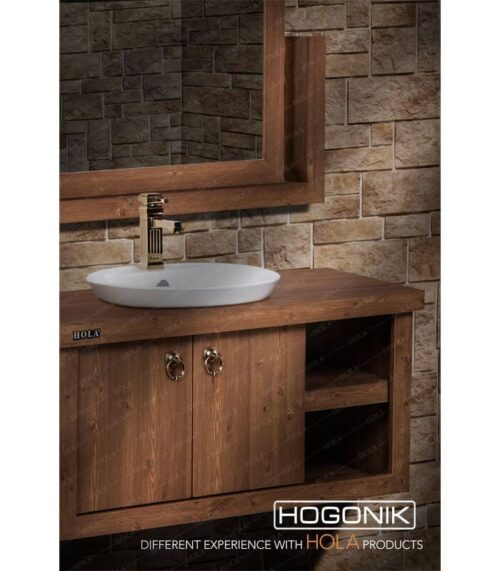 روشویی کابینت دار برند هلا، طرح چوب
