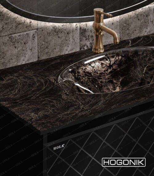 روشویی کابینتی مدرن مشکی طلایی- دیواری