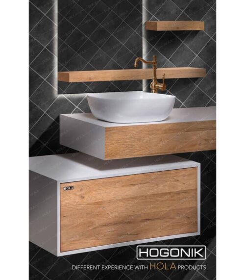 نمای نزدیک روشویی HD1200 ترکیب رنگ سفید و طرح چوب