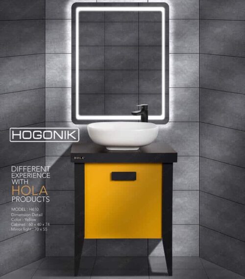 روشویی کابینتی hola، پایه دار، زرد مشکی