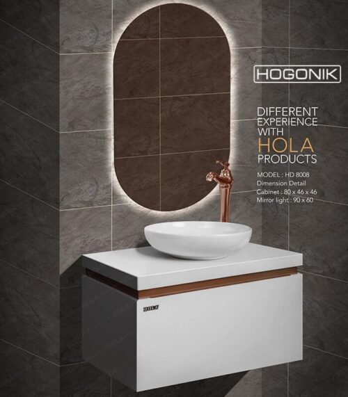 روشویی کابینتی هلا مدل hd8008 با رنگ سفید و آینه رنگی
